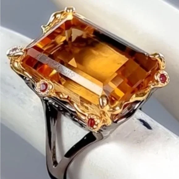 Outstanding Genuine Golden Citrine Ring 24 CTW Gemstone! - Picture 3 of 5